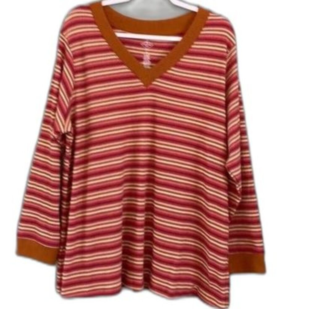 St John's Bay Women's 1X Knit Striped V-Neck Top NWT
